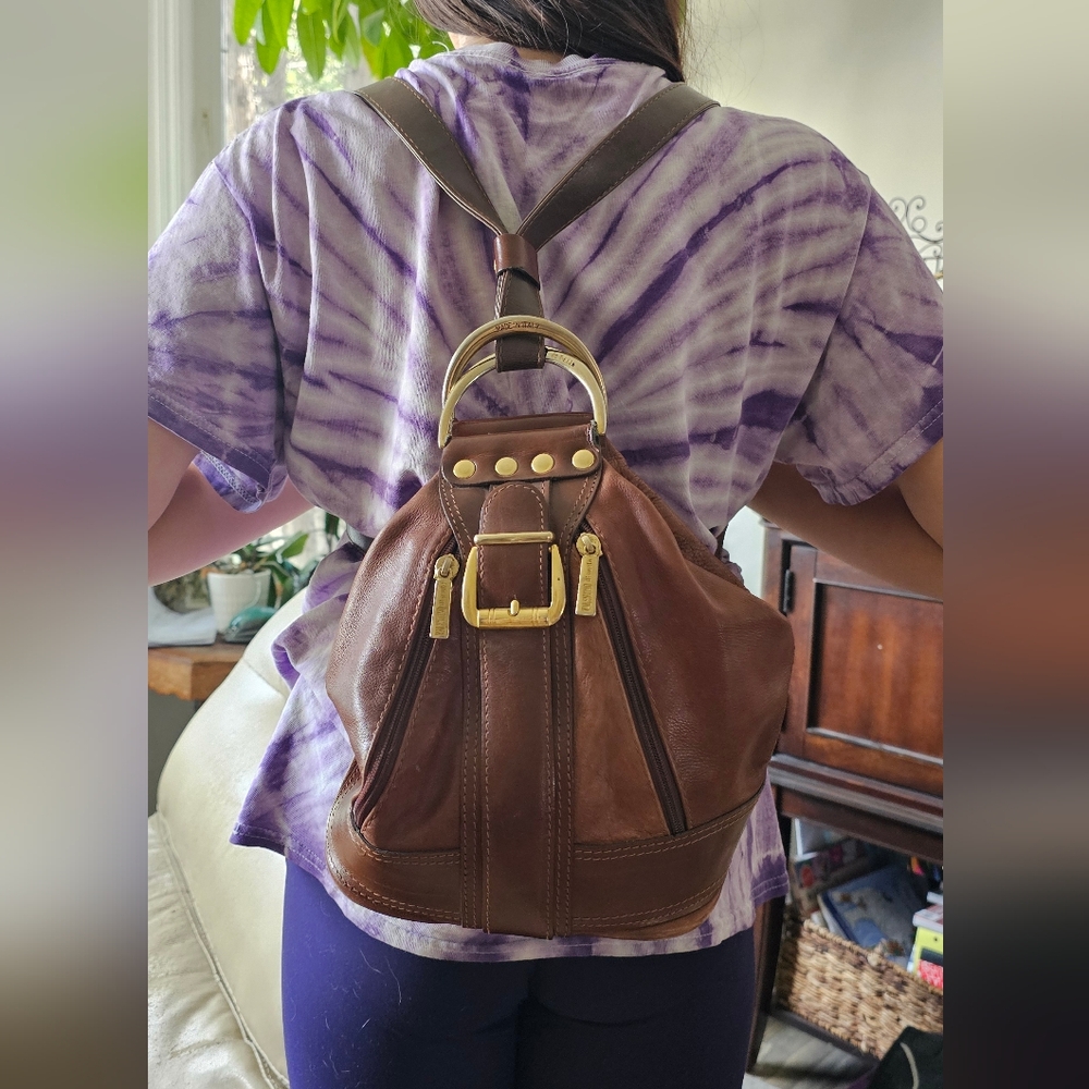 Valentino di Paolo Brown Leather Backpack with Gold Accents